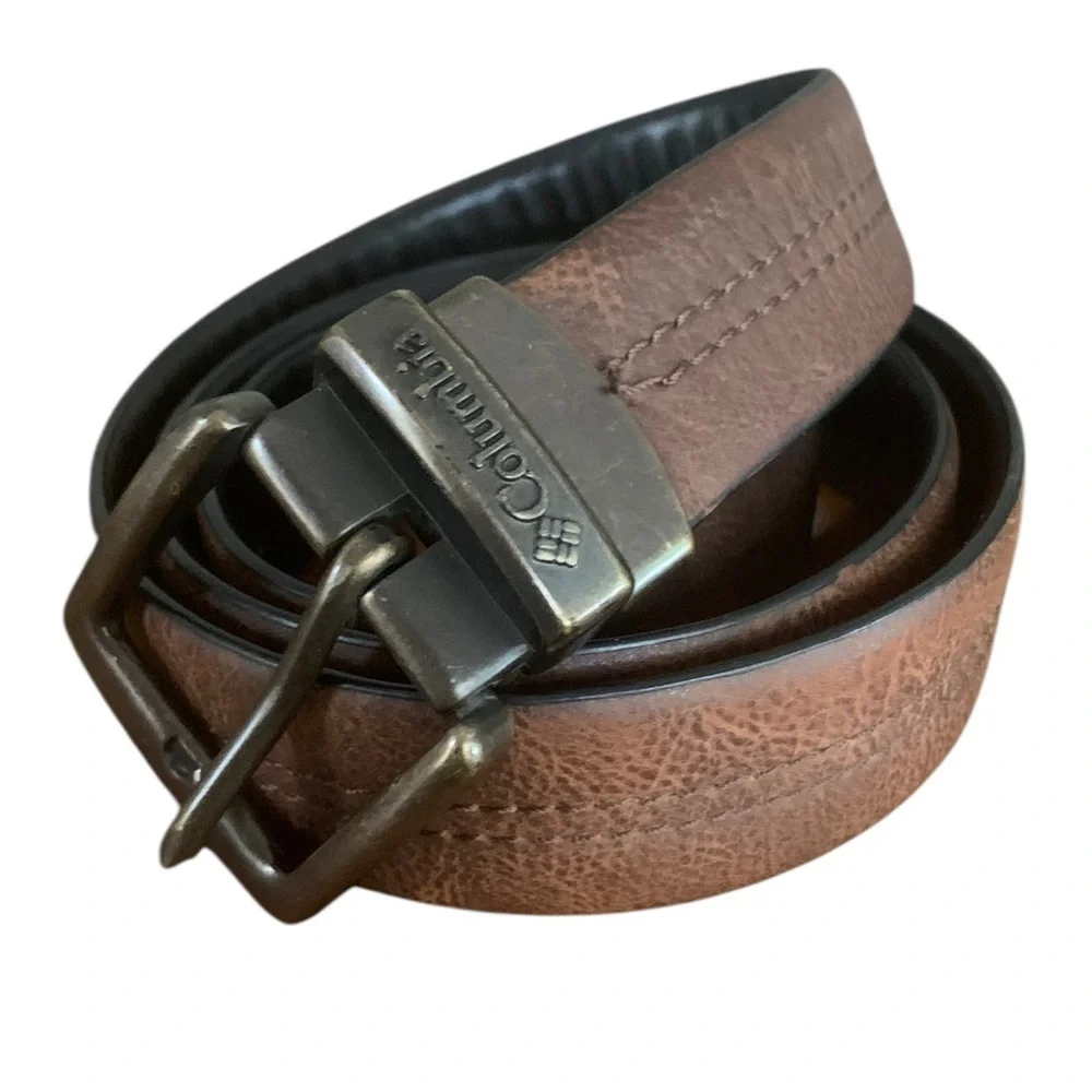 Columbia Gorpcore Black and Brown Reversible Synthetic Leather Stretch Belt Sz L